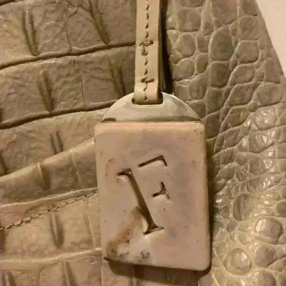 Furla Croc Embossed Handbag Satchel Lg Genuine Italian Leather Womens Taupe - Picture 2 of 16